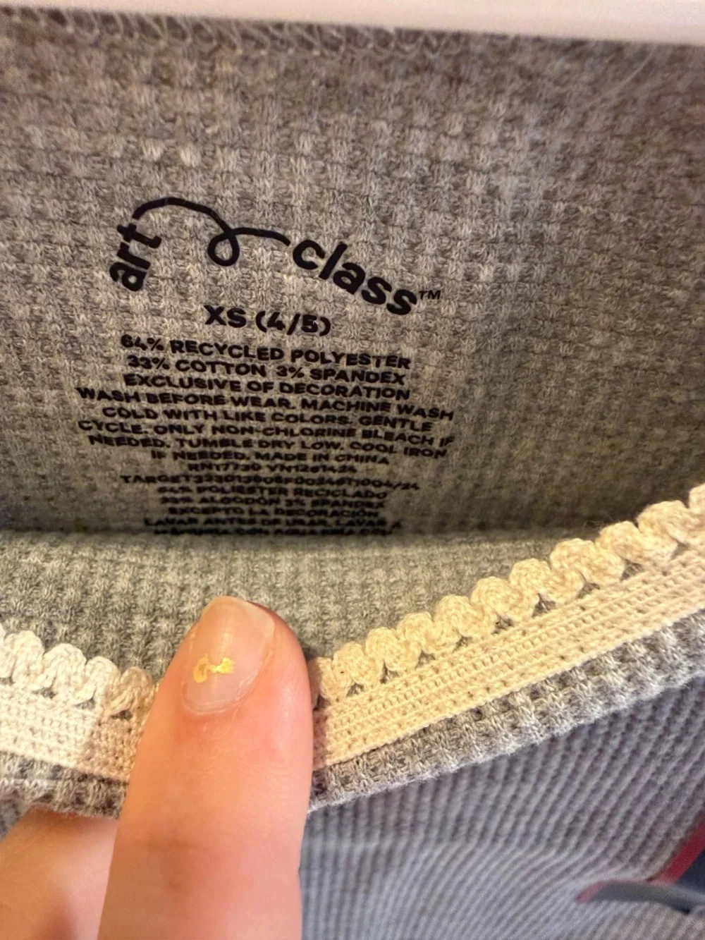 Art Class Girls Gray Waffle Knit Lace Trim Top | NWT